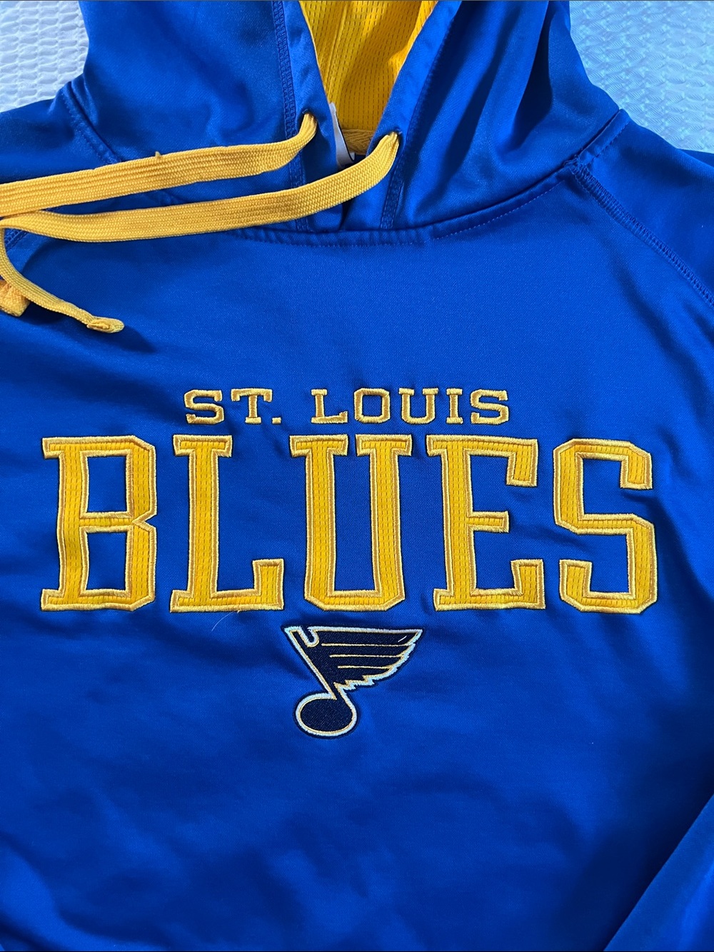 St. Louis Blues Men's Royal Blue Pullover Hoodie with Gold Trim- Size Medium